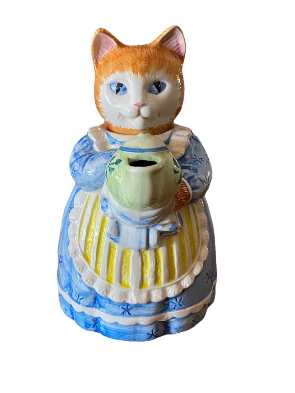 Vintage Avon Cat Teapot  Blue Dress 1992 Collectible Ceramic